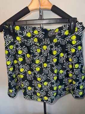 Tina + Jenn Women's Tennis-Print Skort with Neon Yellow Accents